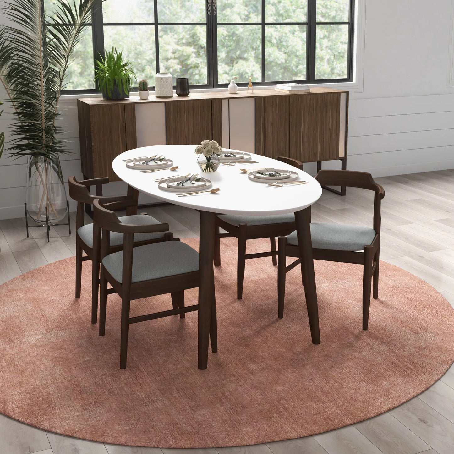 Rixos Dining Table (White Top) Zola Chair (Grey) Set of 4