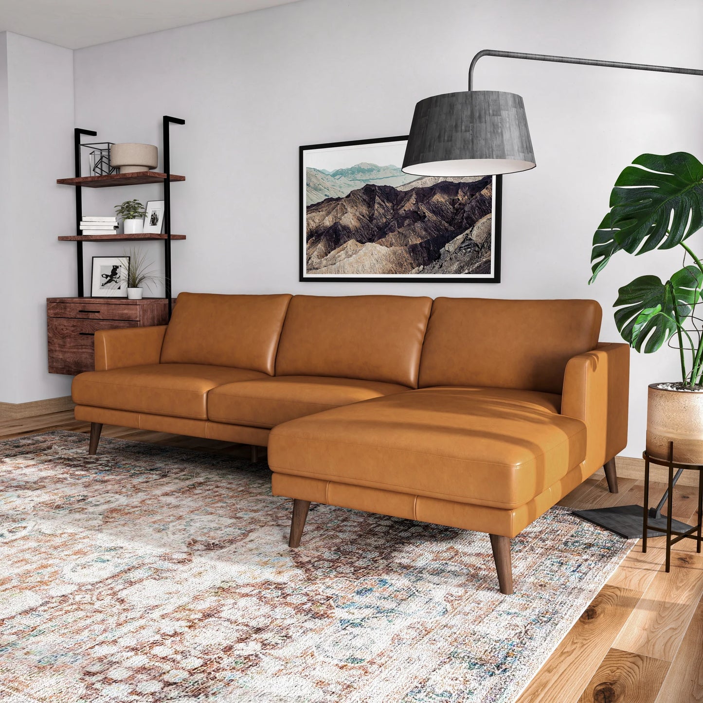 Lorena Sectional Sofa (Tan Leather - Right Facing Chaise)