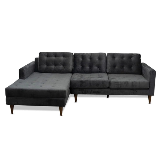 West Dark Grey Velvet L shape Left Sectional Sofa