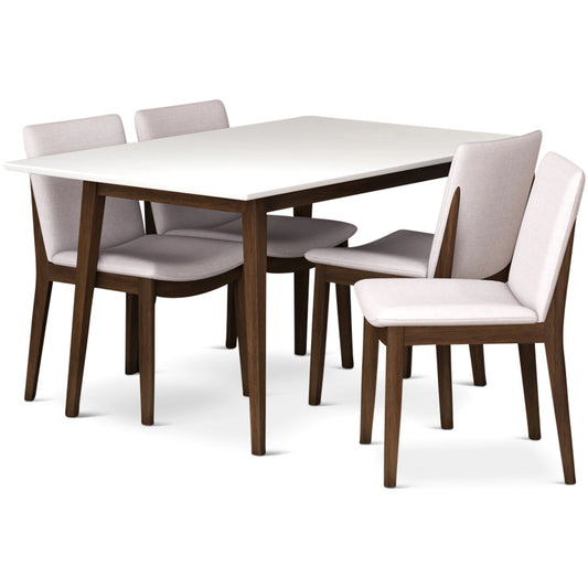 Adira (Small - White) Dining Set with 4 Virginia (Beige) Dining Chairs