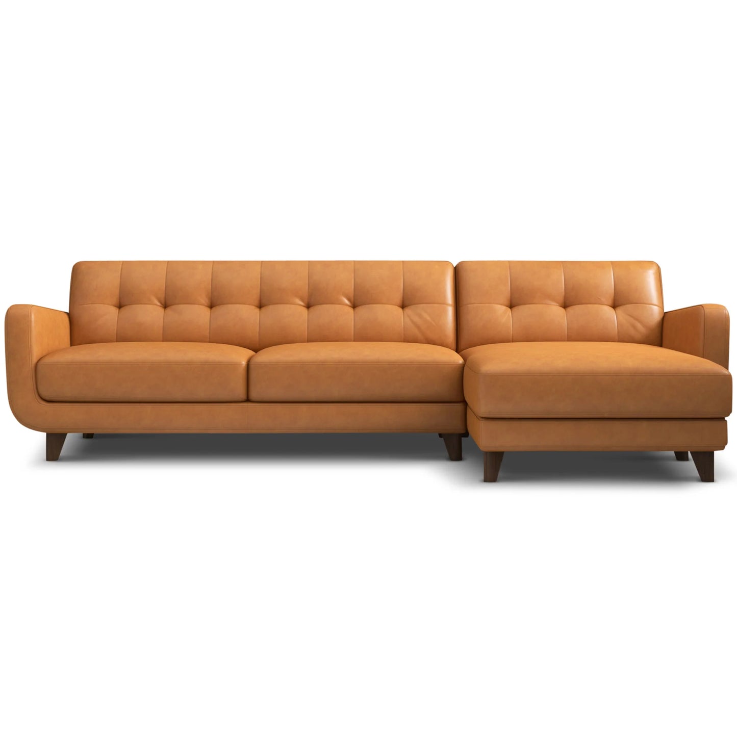 Cassie Tan Leather Sectional Sofa Right Facing Chaise