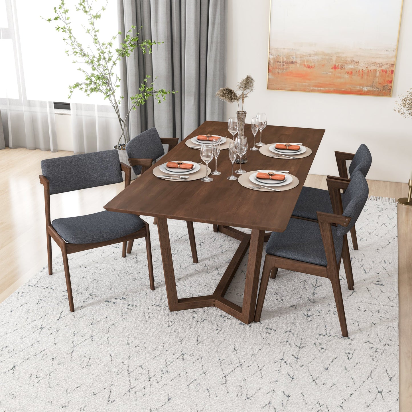 Rolda Dining set with 4 Ricco Dining Chairs ( Dark Gray Fabric)