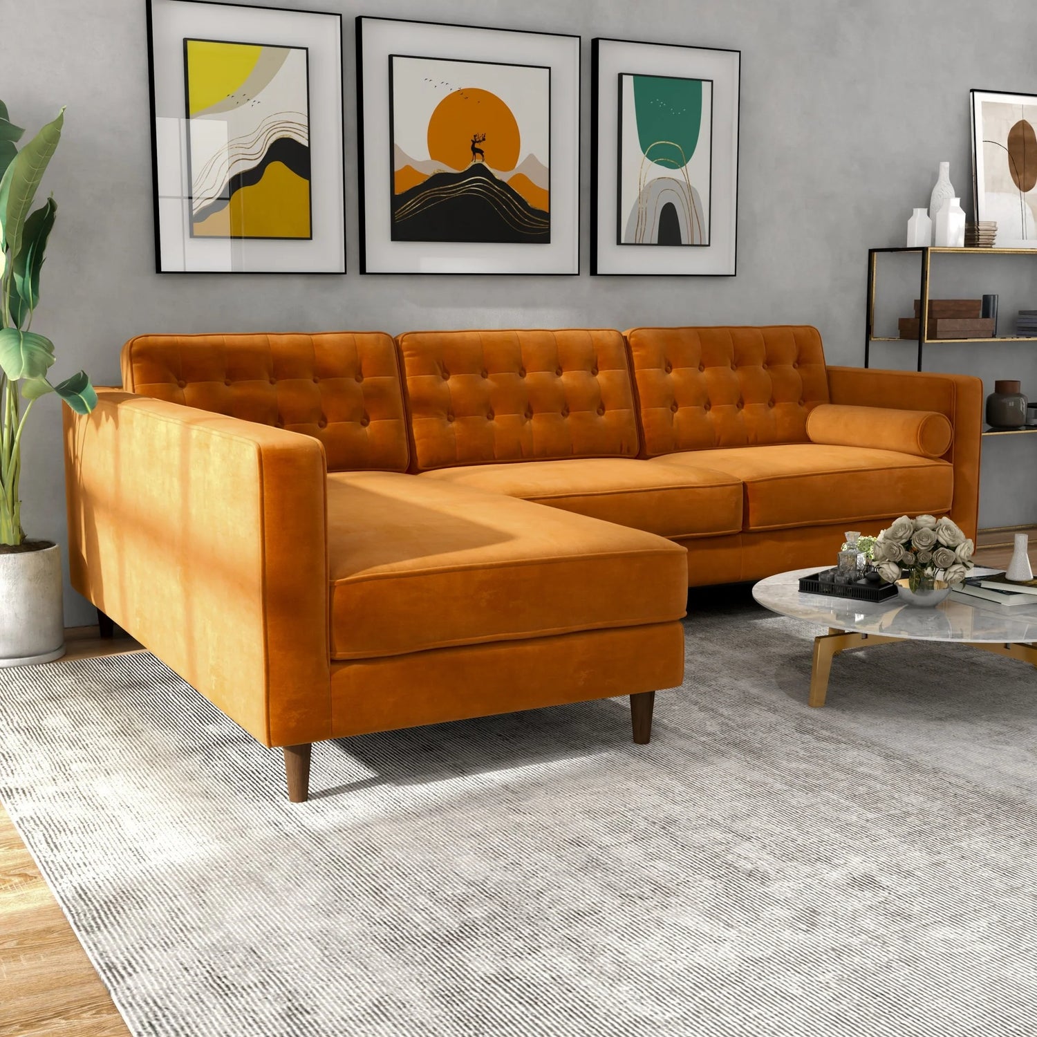 Burnt orange sectional with chaise deals