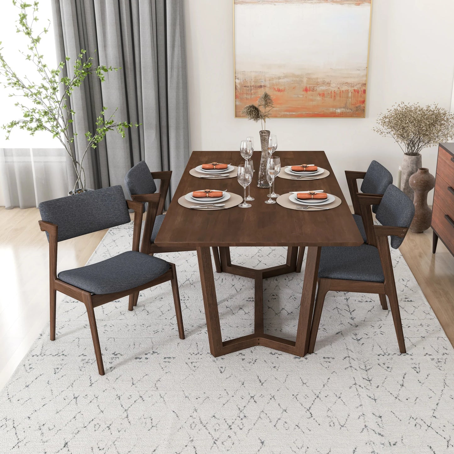 Rolda Dining set with 4 Ricco Dining Chairs ( Dark Gray Fabric)