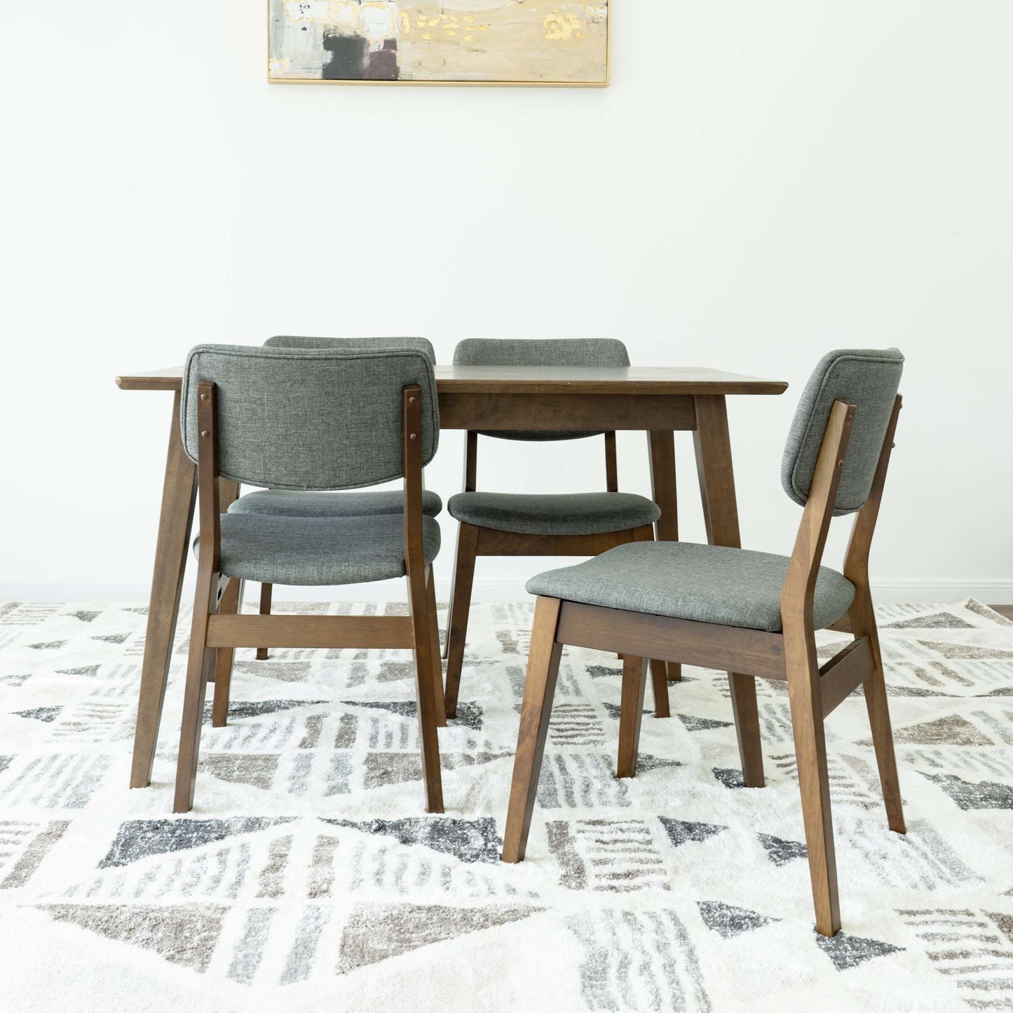 Small Adira Dining set with 4 Abbott Grey Dining Chairs (Walnut)