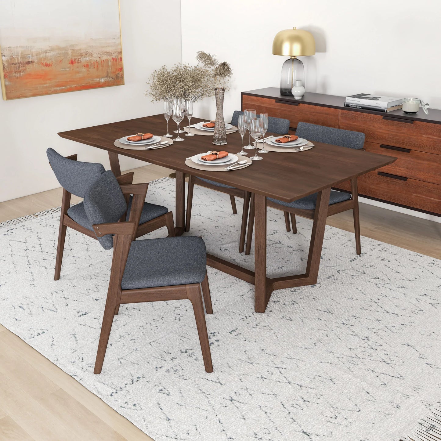 Rolda Dining set with 4 Ricco Dining Chairs ( Dark Gray Fabric)