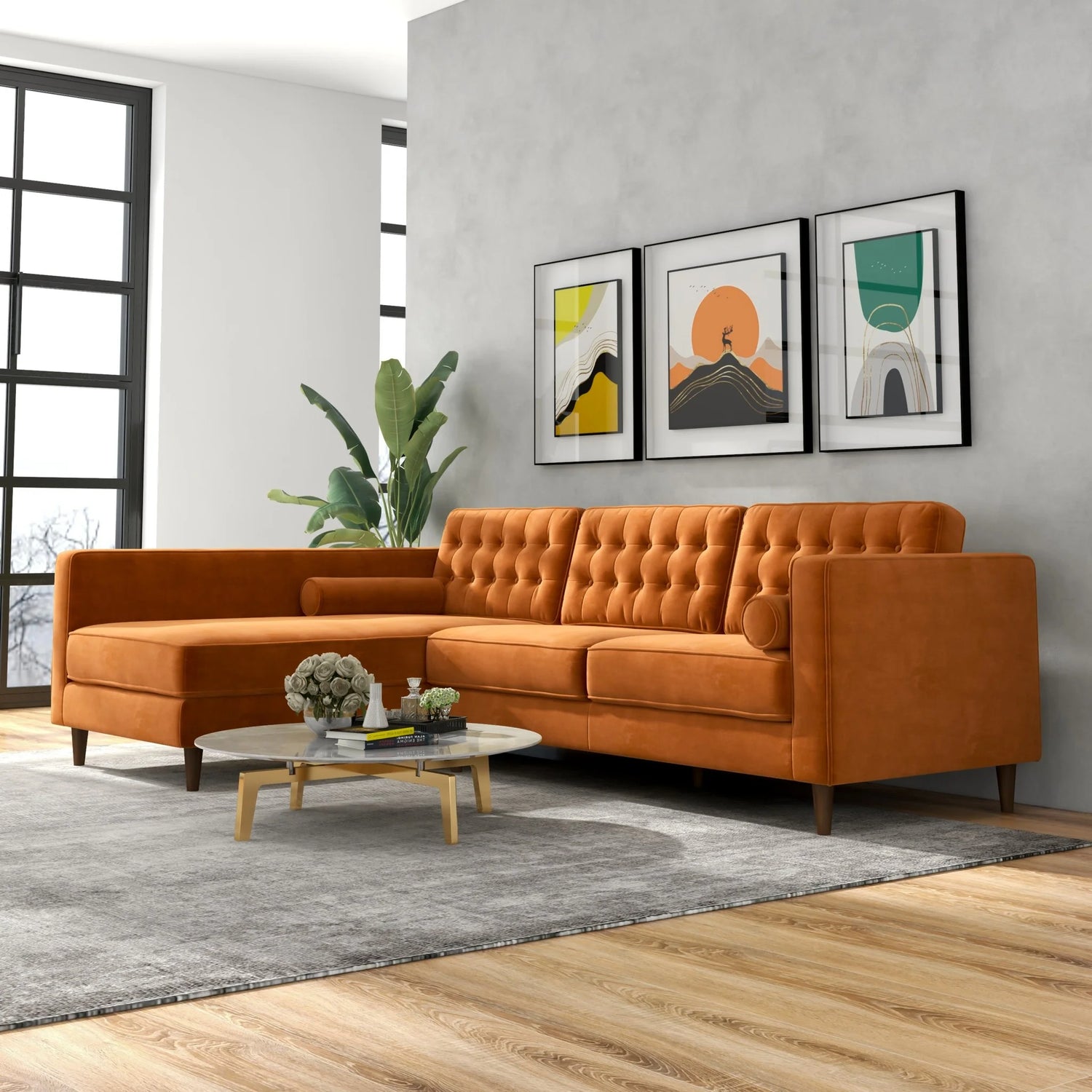 Olson Sectional Sofa Burnt Orange Left Chaise Rosen Furniture