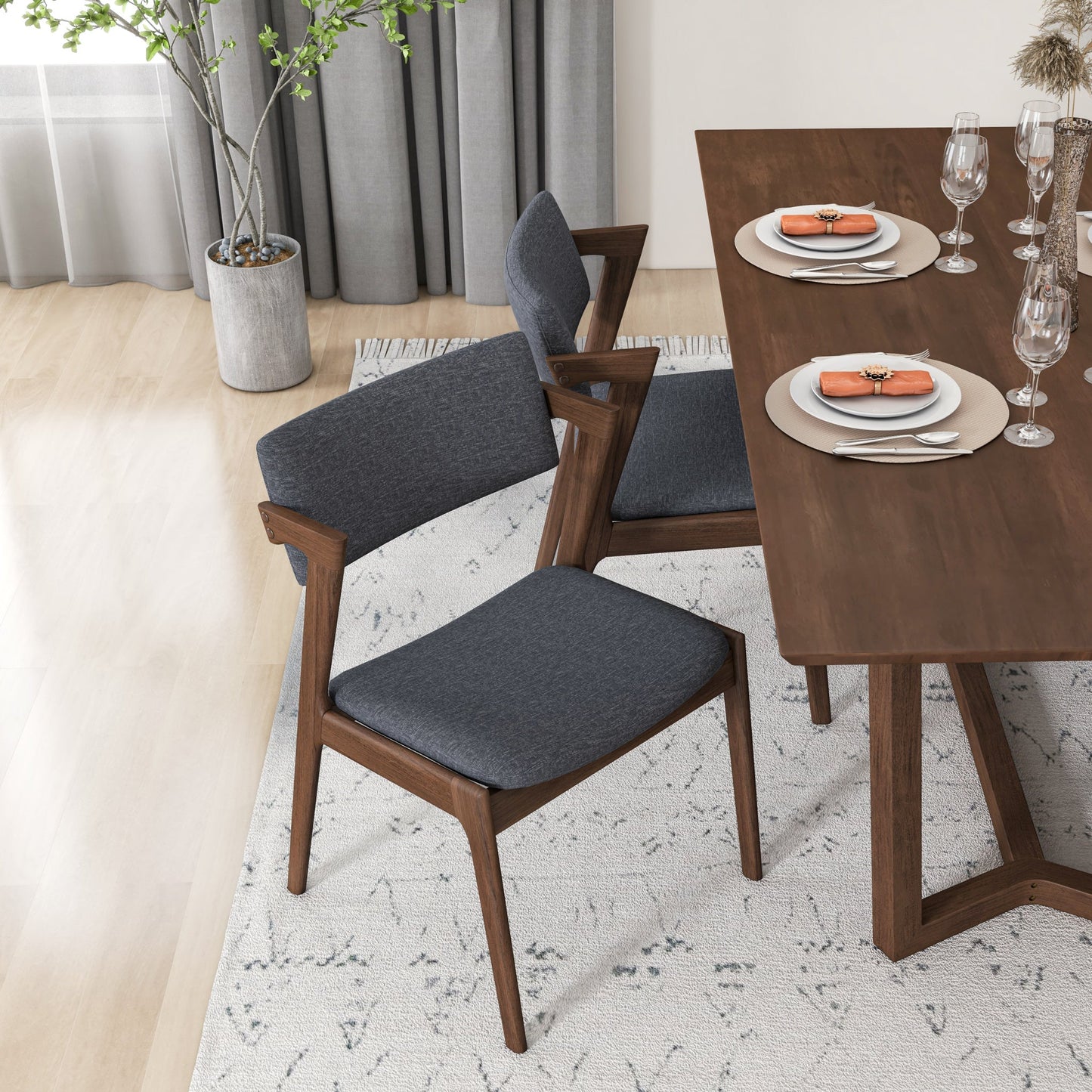 Rolda Dining set with 4 Ricco Dining Chairs ( Dark Gray Fabric)