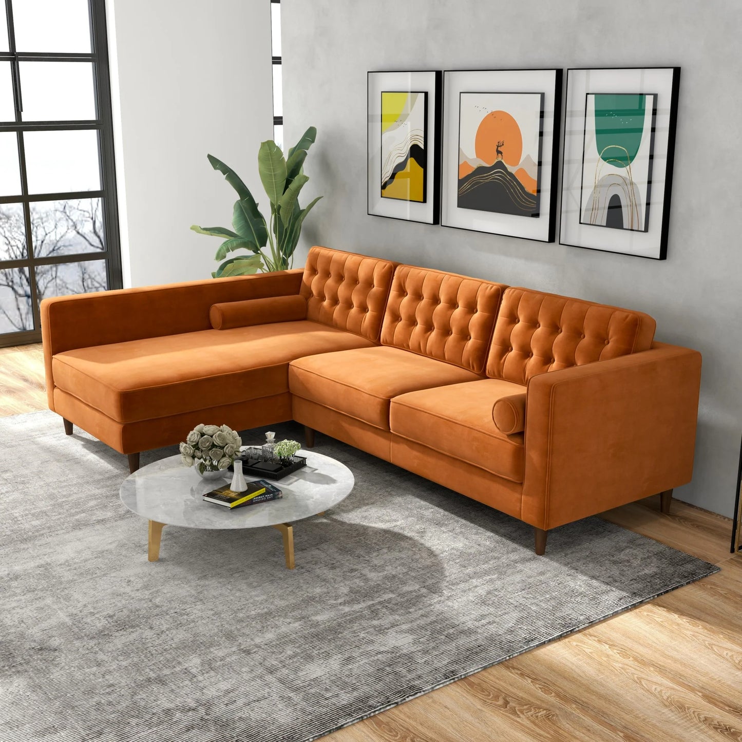 Olson Sectional Sofa (Burnt Orange) Left Chaise