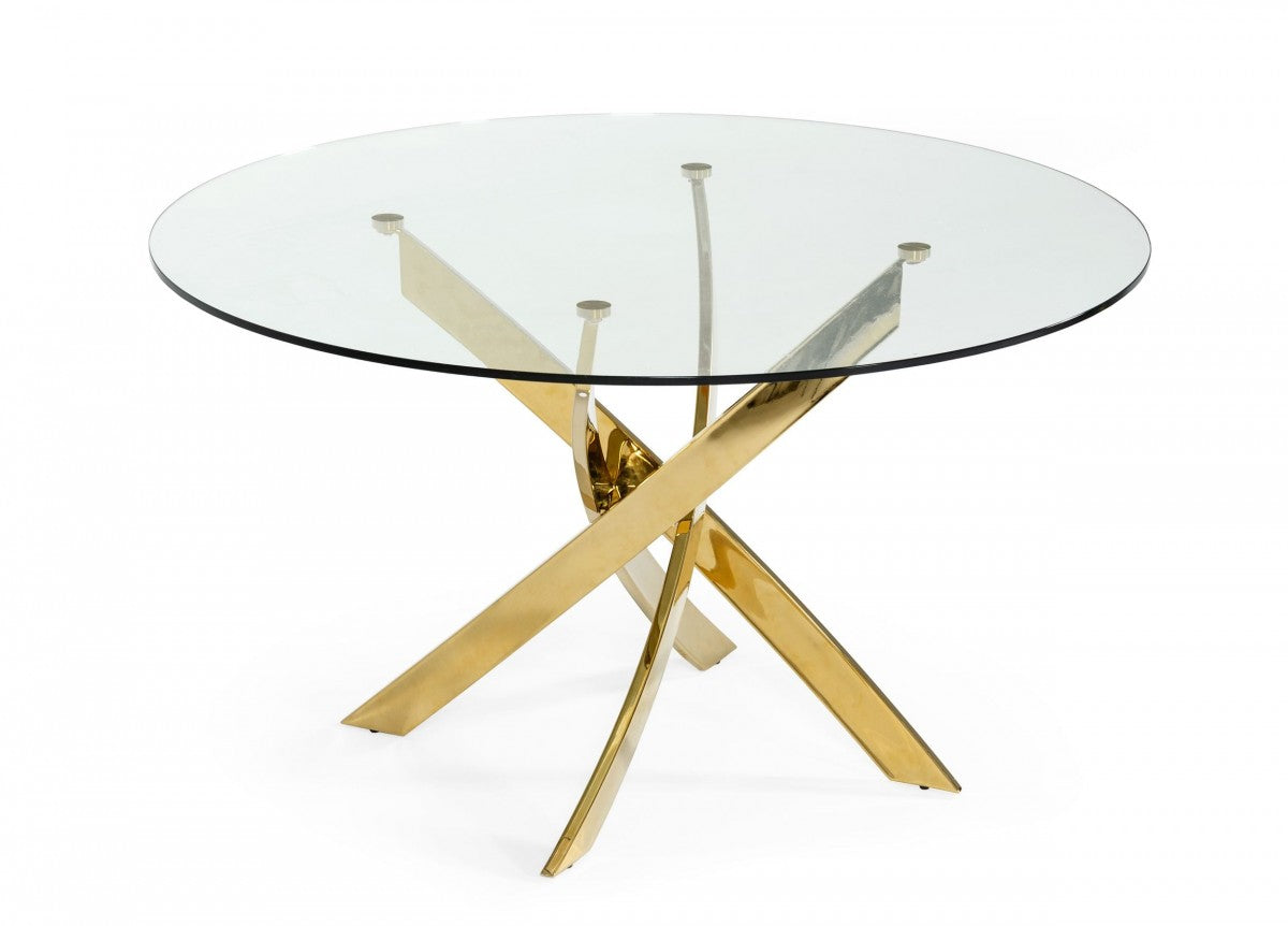 Modrest Pyrite - Modern Round Glass Dining Table