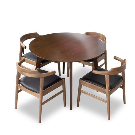 Aliana (Walnut) Dining Set with 4 Zola (Black Leather) Chairs