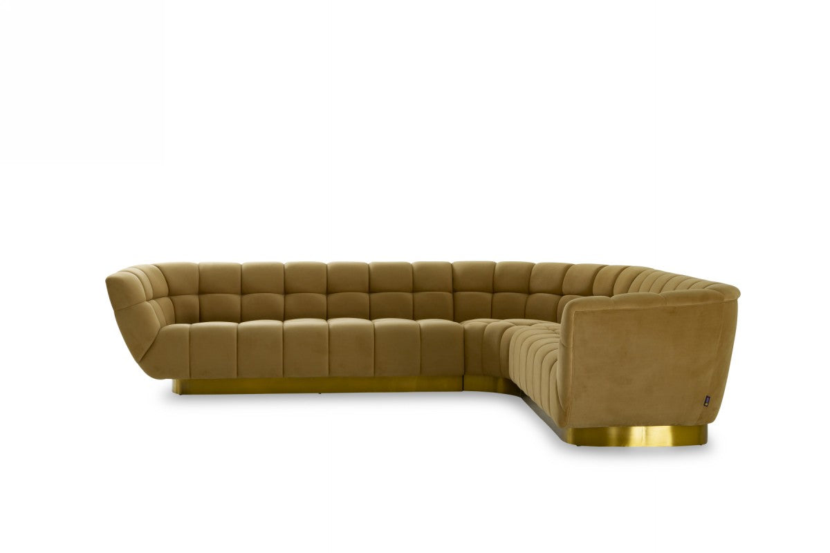 Divani Casa Granby - Glam Mustard and Gold Fabric Sectional Sofa