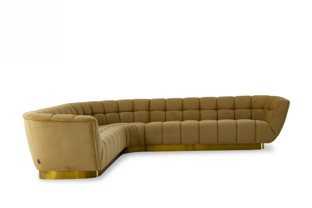 Divani Casa Granby - Glam Mustard and Gold Fabric Sectional Sofa