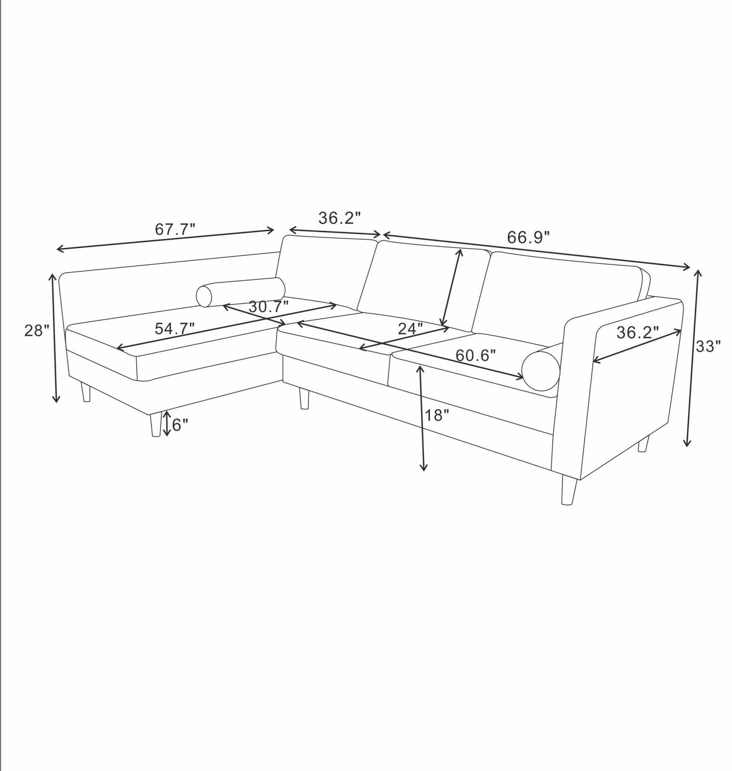 Olson Sectional Sofa (Burnt Orange) Left Chaise