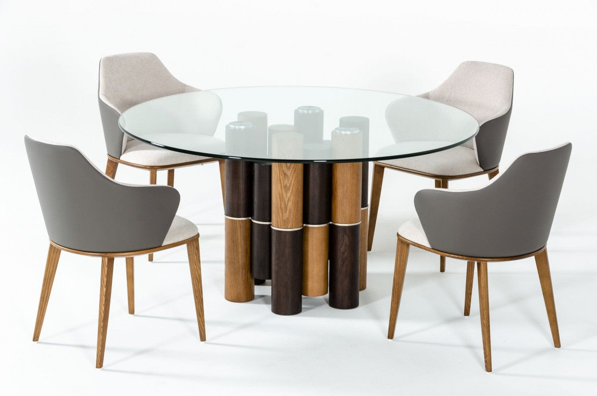 Modrest Greta - Modern Glass & Walnut Dining Table Set
