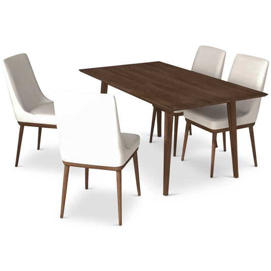 Adira (Large - Walnut) Dining Set with 4 Brighton Dining Chairs (Beige) - (Green Velvet)