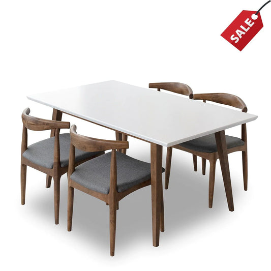 Large Adira Dining set with 4 Juliet Fabric Dining Chairs (White)