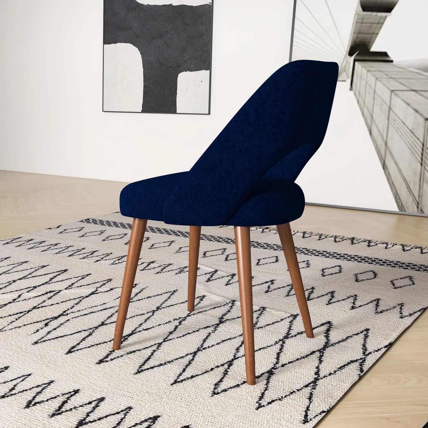 Ariana Modern Dining Chair (Navy Blue Boucle)