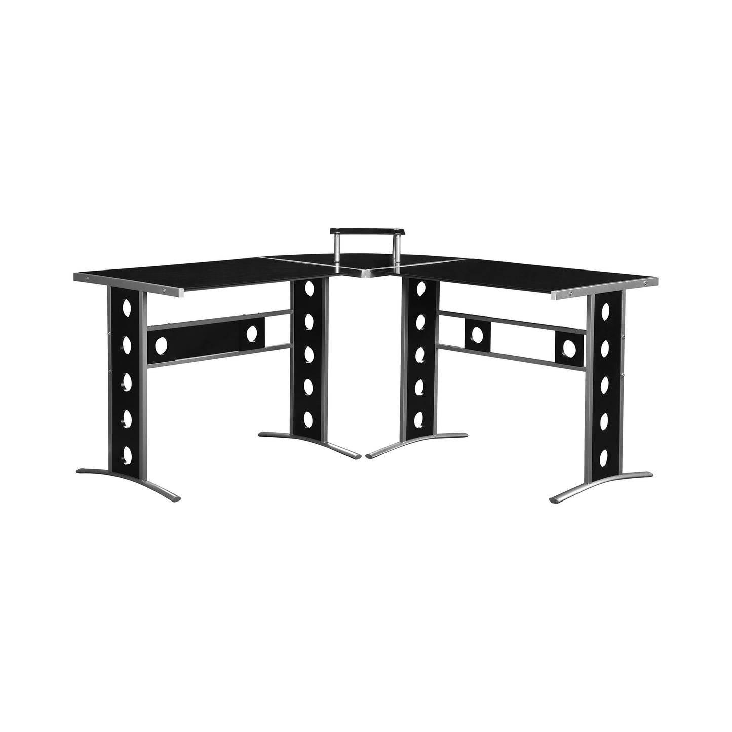 Keizer 3-Piece L-Shape Office Desk Set Black And Silver - 	800228