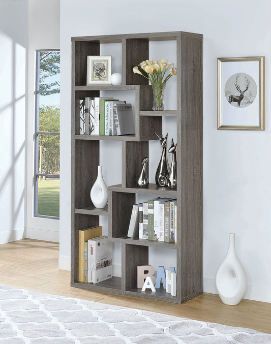 Theo 10-Shelf Bookcase Weathered Grey - 800510