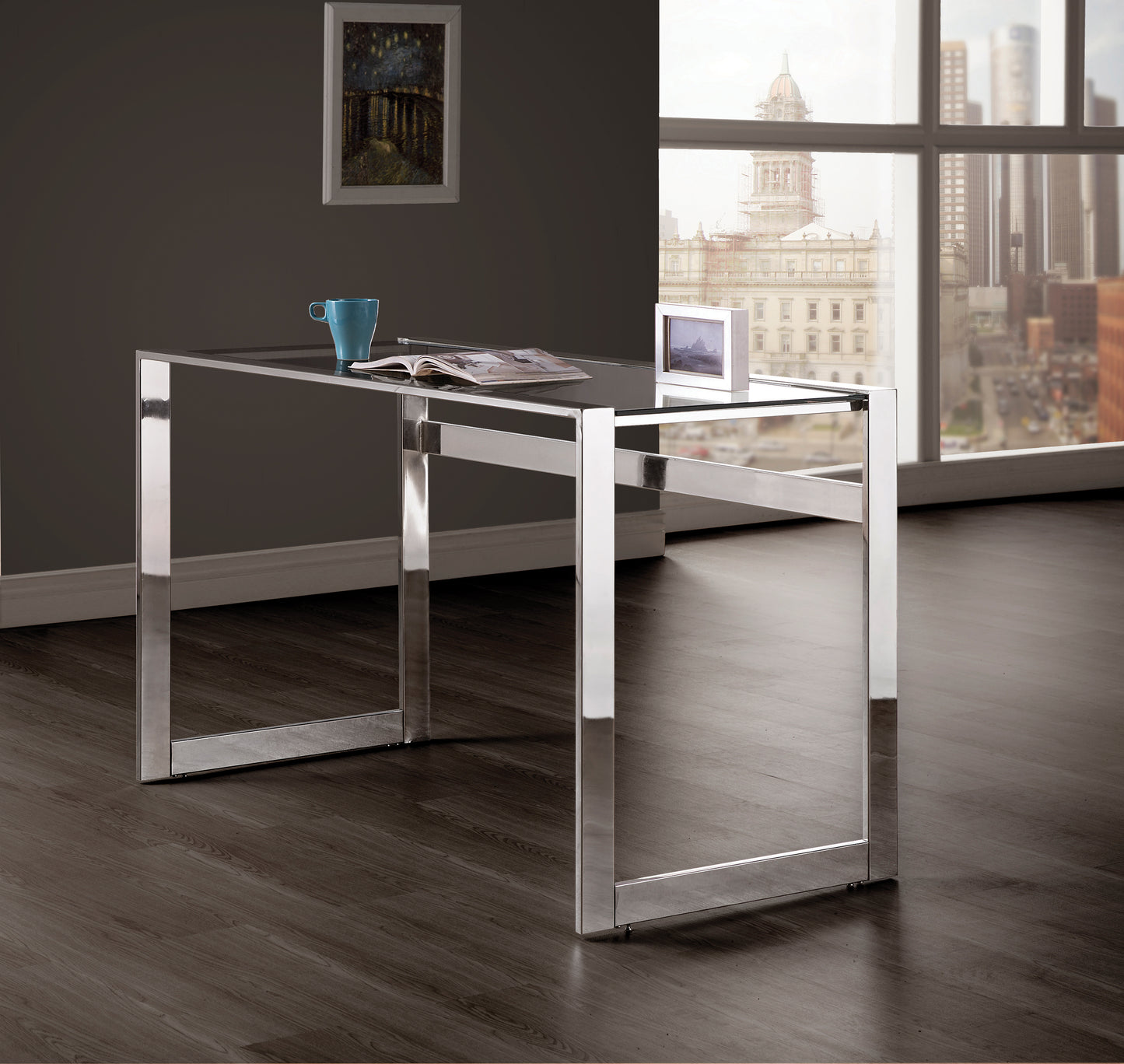 Hartford Glass Top Writing Desk Chrome - 800746