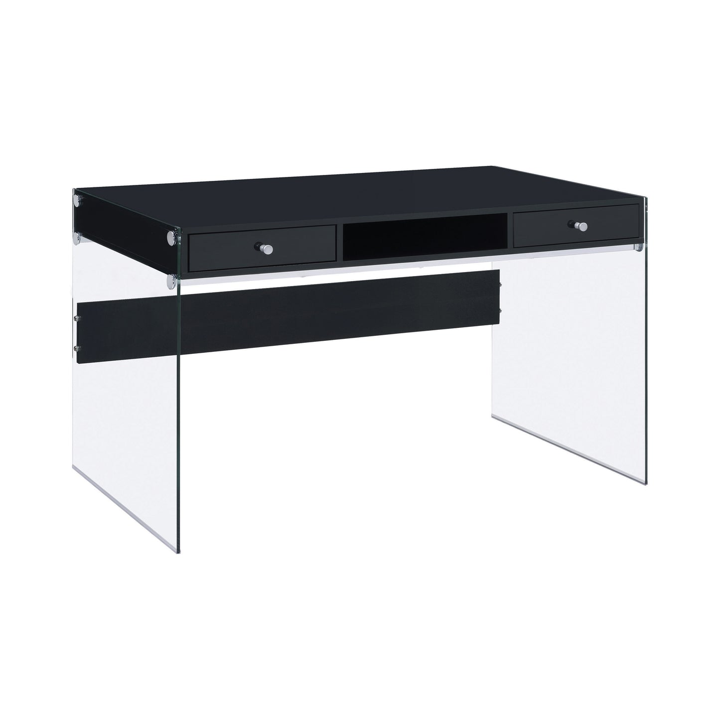 Dobrev 2-drawer Writing Desk Glossy Black and Clear - 800830