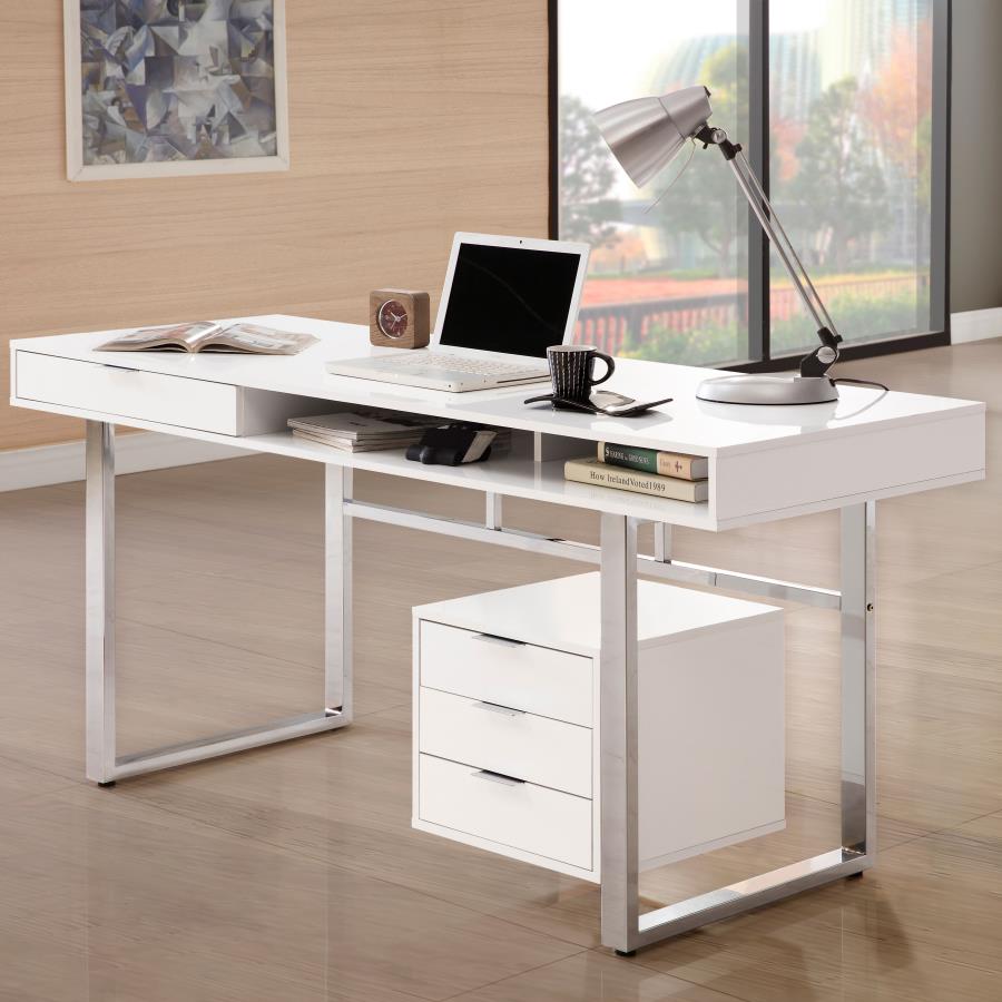 Whitman 4-drawer Writing Desk Glossy White - 800897