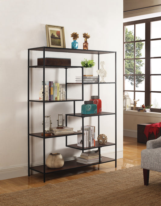 Asher 7-Shelf Geometric Bookcase Walnut - 	801135