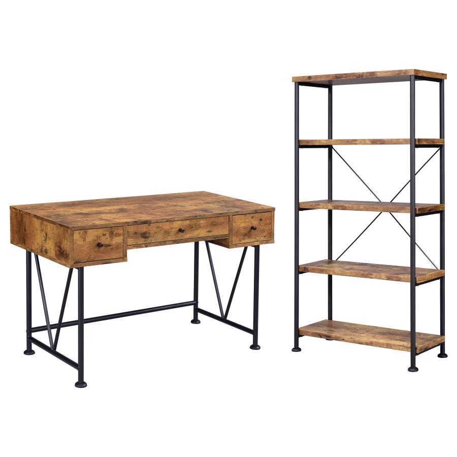 Analiese 2-piece 3-drawer Writing Desk Set Antique Nutmeg and Black -  801541-S2