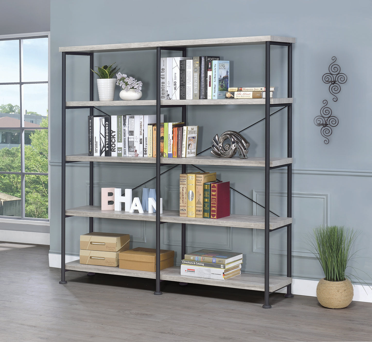 naliese 4-Shelf Open Bookcase Grey Driftwood - 801544