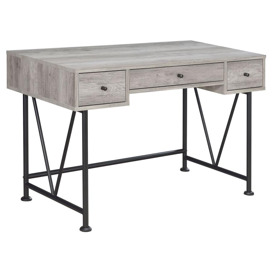 Analiese 3-drawer Writing Desk Grey Driftwood and Black - 801549