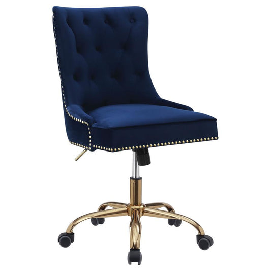Upholstered Office Chair with Nailhead Blue and Brass - 801984
