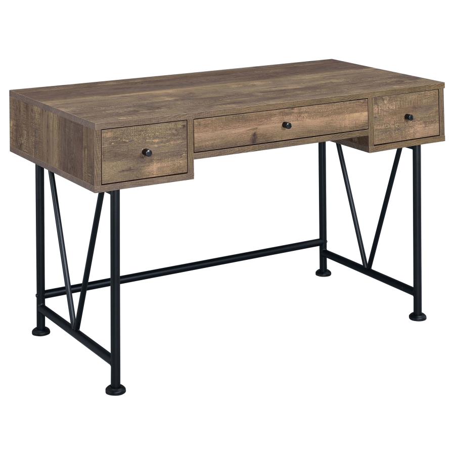 Analiese 3-drawer Writing Desk Rustic Oak and Black - 802541