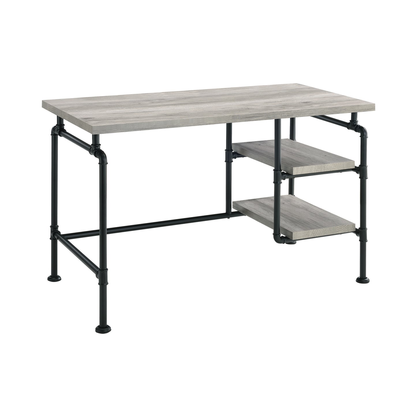 Delray 2-Tier Open Shelving Writing Desk Grey Driftwood And Black - 803701