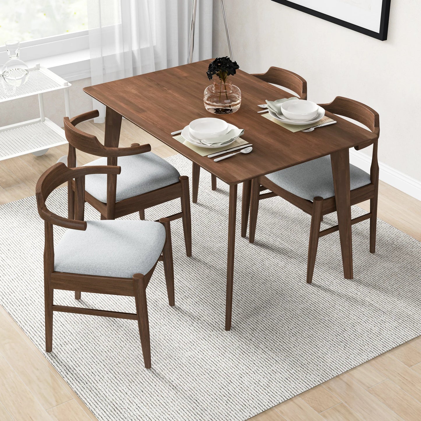 Dining Set, Abbott Small Walnut Table with 4 Zola Gray Chairs
