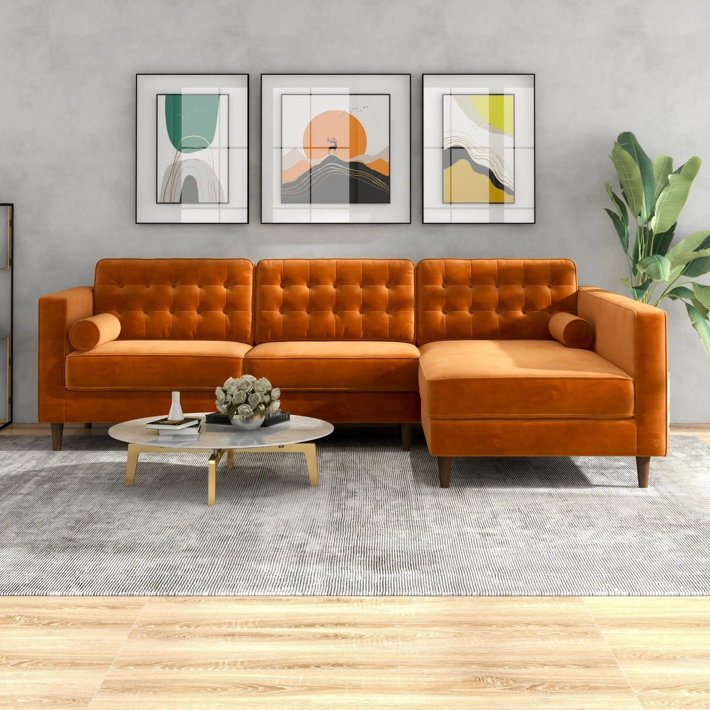 Olson Sectional Sofa (Burnt Orange) Right Chaise