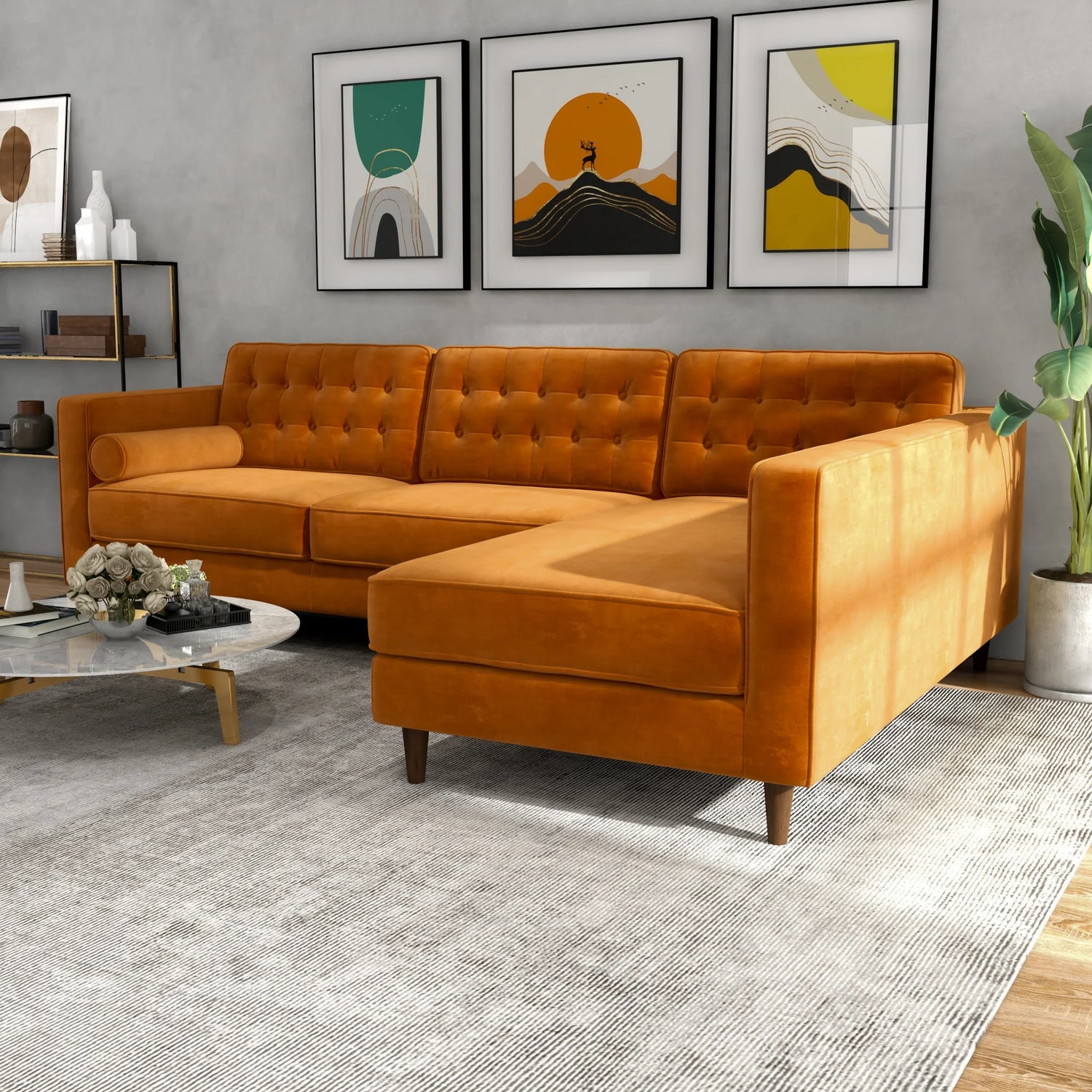 Olson Sectional Sofa Burnt Orange Right Chaise Rosen Furniture