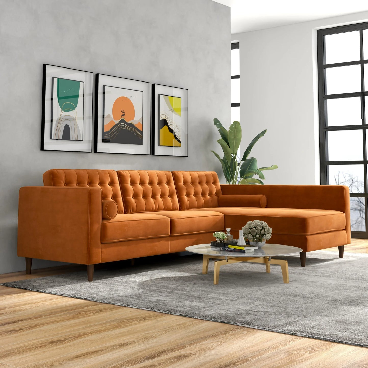 Olson Sectional Sofa (Burnt Orange) Right Chaise