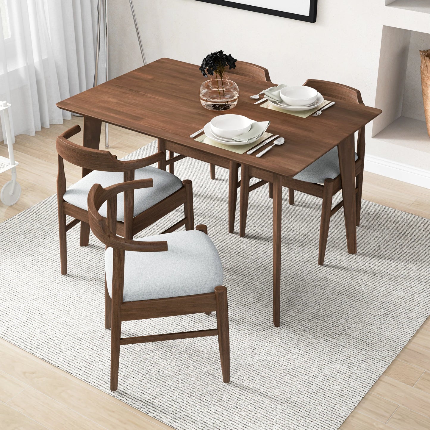 Dining Set, Abbott Small Walnut Table with 4 Zola Gray Chairs