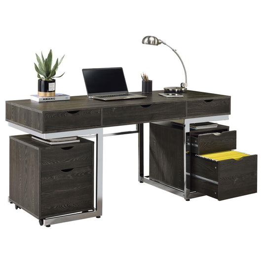 Noorvik 3-Piece Writing Desk Set Dark Oak And Chrome - 881571-S3