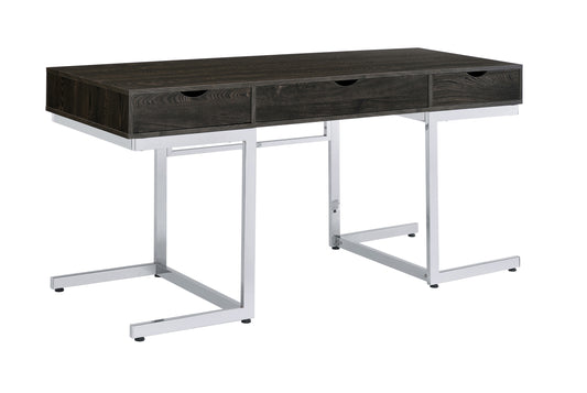 Noorvik 3-Drawer Writing Desk Dark Oak And Chrome - 881571