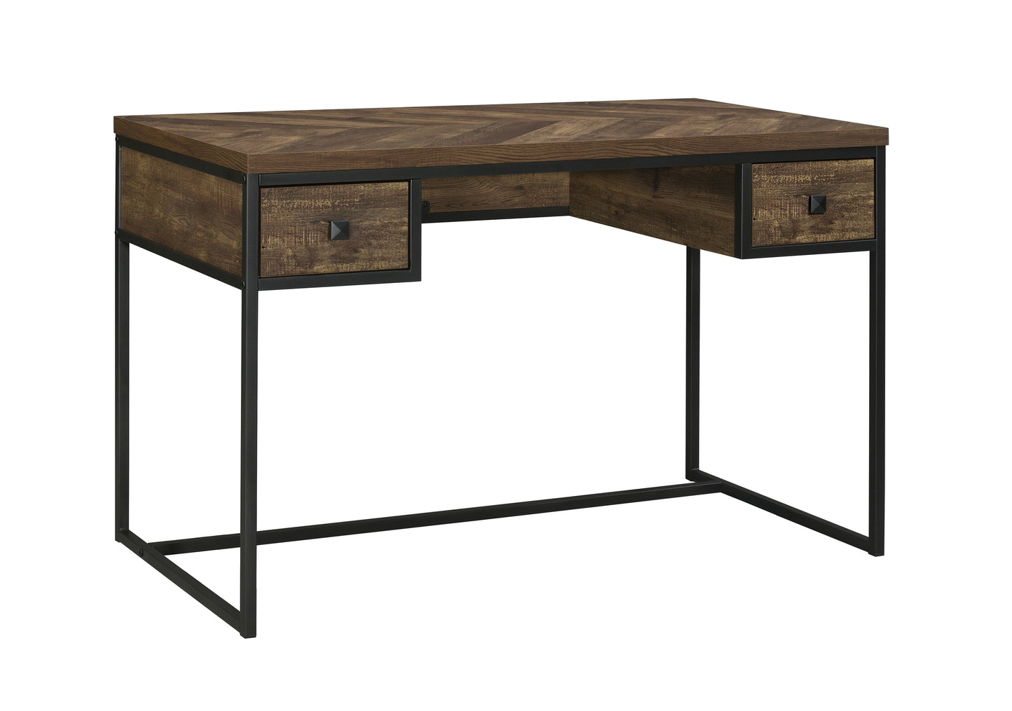 Millbrook 2-Drawer Writing Desk Rustic Oak Herringbone And Gunmetal - 882091