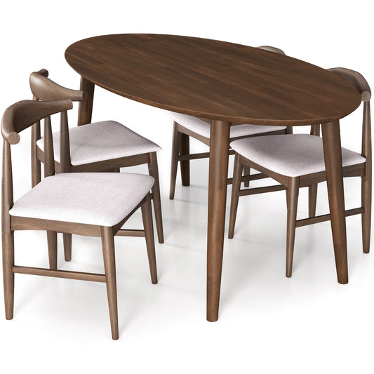 Rixos (Walnut) Oval Dining Set with 4 Winston (Beige) Dining Chairs