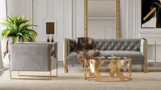 Divani Casa Carlos Modern Grey Velvet & Gold