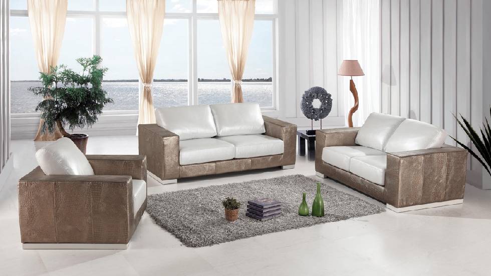 Divani Casa Cordova Modern Bronze & White Leather Sofa Set - 73579
