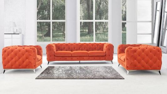 Divani Casa Delilah - Modern Orange Fabric Sofa Set
