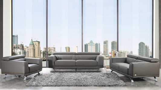 Divani Casa Brustle Modern Dark Grey Eco-Leather Sofa Set