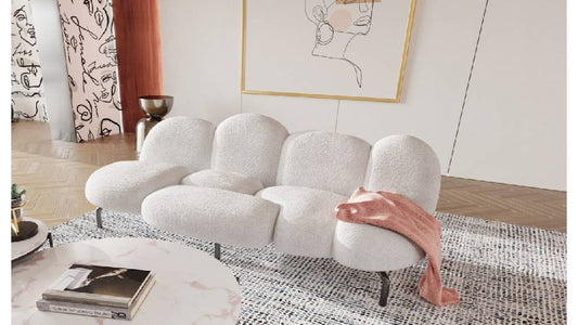 Divani Casa Glaster - Contemporary White Sherpa 88" Bubble Sofa