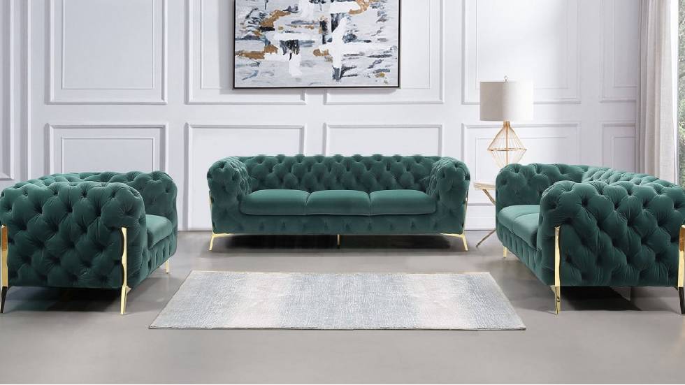 Divani Casa Sheila - Modern Emerald Green Fabric Sofa Set