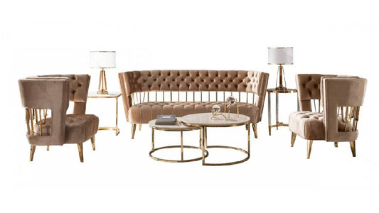 Divani Casa Courtney - Beige & Gold Fabric Lounge Set